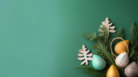 Happy Easter Day background and backdrop, cute bunny rabbit, ornament, and colorful egg, copy space greeting and backdrop, banner, rustic vintage design material. Celebrate Easter.の写真素材