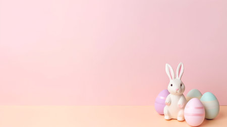 Happy Easter Day background and backdrop, cute bunny rabbit, ornament, and colorful egg, copy space...