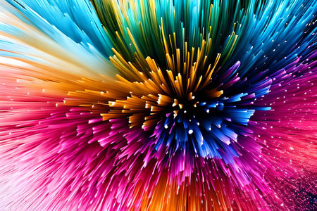 Multicolor splash of particles festival of colors powder burst exploding and splashing powder. Abstract colored background. Holy festival.の写真素材