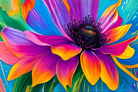 Water color or oil painting fine art illustration of abstract close up colorful nature and blooming floral flowers print digital art.の素材