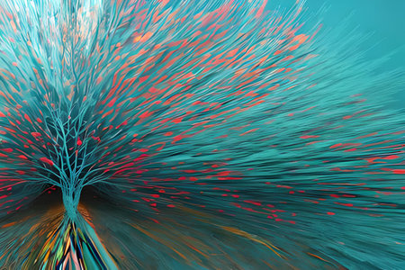 Contemporary acrylic painting fine art illustration of abstract magical colorful tree artistic print digital art. Oil painting.の素材