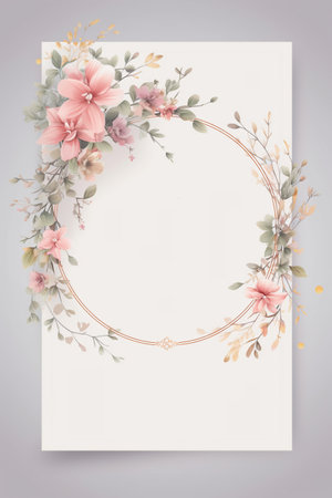 Colorful simple floral decoration illustration background template, creative arrangement of nature and flowers. Good for banner, wedding card invitation draft, birthday, greetings, and design element.の写真素材