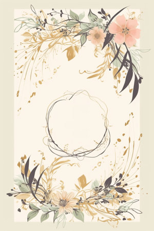 Colorful simple floral decoration illustration background template, creative arrangement of nature and flowers. Good for banner, wedding card invitation draft, birthday, greetings, and design element.の写真素材