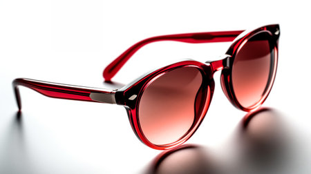 Woman beautiful style fashionable attractive fancy red sun glasses.の写真素材