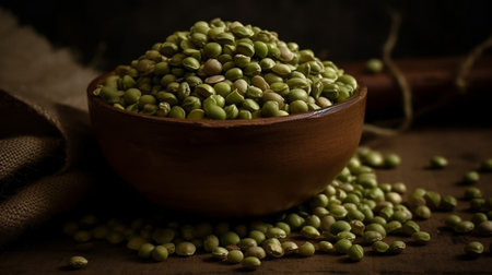 A bowl of green mung bean studio shot product presentation food photography.の写真素材