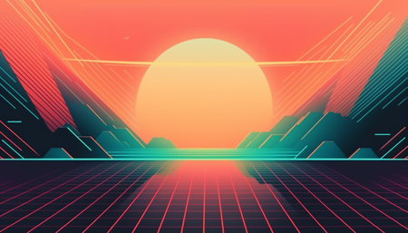 Simple minimalist retro color trendy background abstract colorful wallpaper & backdrop. Artistic digital art 3d rendering geometric line stripe bar element design material. Panoramic mountain planet.の写真素材