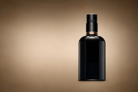 Black bottle perfume or cosmetic mockup studio shot, isolated background, white label, marketing and product presentation.の写真素材