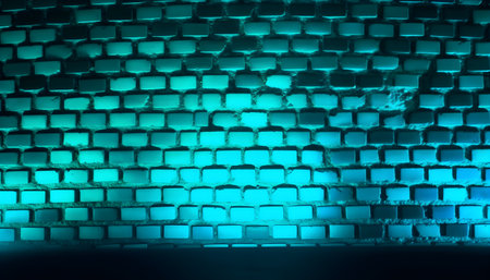 Bright neon light brick wall background and backdrop and some negative space.の写真素材