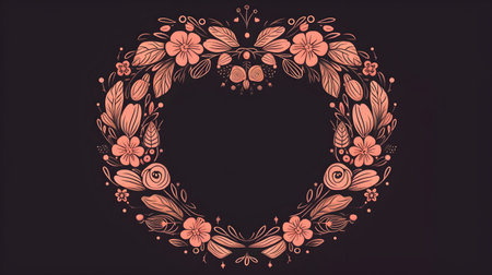 Illustration of flower with frame decoration as background. Template draft of nature circle with copy space in the center for invitation, greetings, wedding, valentine, or other love design element.の素材