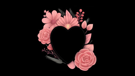 Illustration of flower with frame decoration as background. Template draft of nature circle with copy space in the center for invitation, greetings, wedding, valentine, or other love design element.の素材