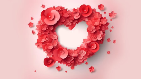 Illustration of flower with frame decoration as background. Template draft of nature circle with copy space in the center for invitation, greetings, wedding, valentine, or other love design element.の素材