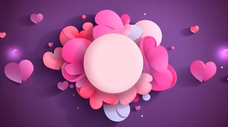 Illustration of flower with frame decoration as background. Template draft of nature circle with copy space in the center for invitation, greetings, wedding, valentine, or other love design element.の素材