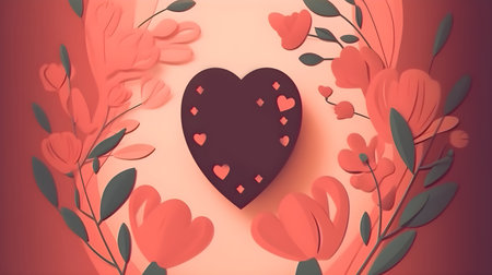 Illustration of flower with frame decoration as background. Template draft of nature circle with copy space in the center for invitation, greetings, wedding, valentine, or other love design element.の素材