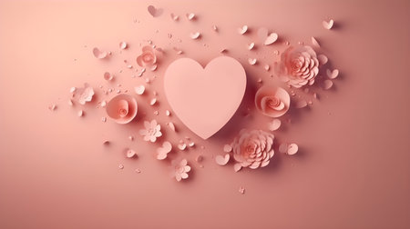 Illustration of flower with frame decoration as background. Template draft of nature circle with copy space in the center for invitation, greetings, wedding, valentine, or other love design element.の素材