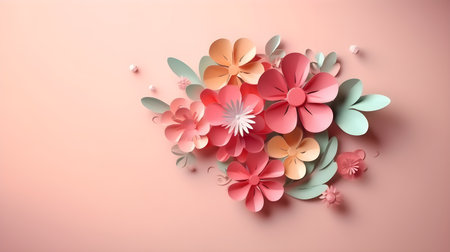 Illustration of flower decoration template draft as nature background and backdrop with some copy space good for invitation, greetings, wedding, valentine, or other romantic love design element.の素材