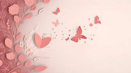 Illustration of flower decoration template draft as nature background and backdrop with some copy space good for invitation, greetings, wedding, valentine, or other romantic love design element.の素材