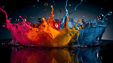 Abstract liquid color explosion colorful artistic yellow blue purple red orange splashing splatter...
