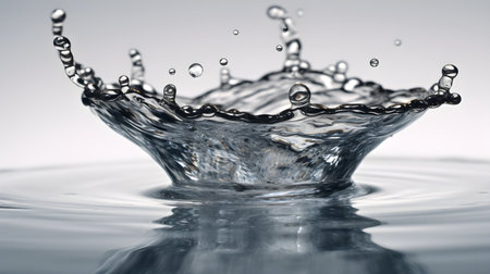 Transparent water liquid fall and splashing at the calm water surface.の写真素材