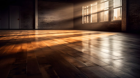 Large empty open space office or apartment loft or studio with some glass window view beautiful evening city sunset.の写真素材