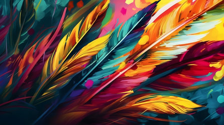Abstract Illustration of digital art Artistic watercolor beautiful colorful feather or rainbow feather for painting.の素材
