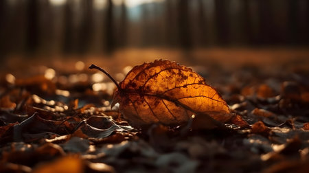 Autumn Forest: Earthy Macro Photography of Dry Leaves and Selective Focus on leaves.の素材