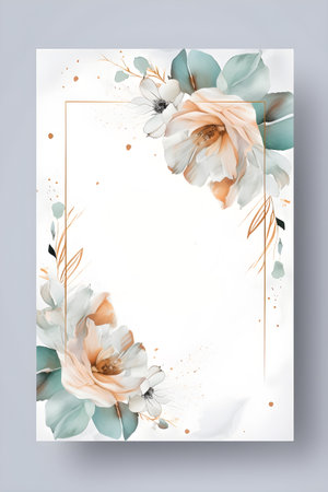 Colorful simple floral decoration illustration background template, creative arrangement of nature and flowers. Good for banner, wedding card invitation draft, birthday, greetings, and design element.の写真素材