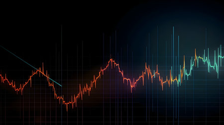 Business future technology market economic investment and money concept background or backdrop. Common forex and commodity exchange with colorful graphics interface.の素材