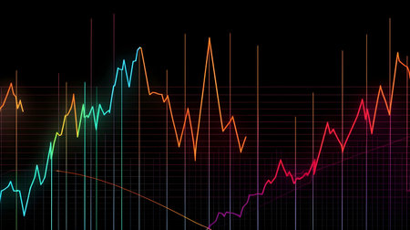 Business future technology market economic investment and money concept background or backdrop. Common forex and commodity exchange with colorful graphics interface.の素材