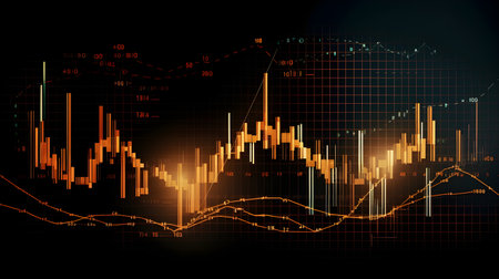Business future technology market economic investment and money concept background or backdrop. Common forex and commodity exchange with colorful graphics interface.の素材