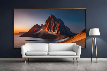 Modern contemporary simple minimalist modern cozy, comfortable, colorful artistic and elegant living room for house and apartment, very good interior.の素材