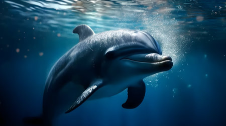 Dolphin fish swimming under the blue water surfaceの素材