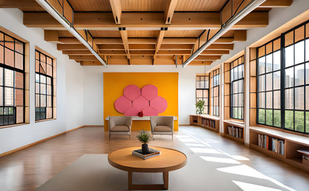 Modern colorful office guest room, waiting room or guest room with full of glass.の素材