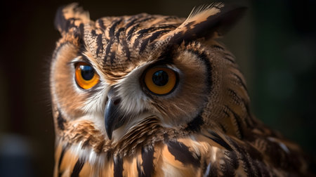 Close up of owl face looking of something.の素材