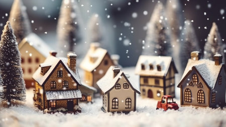 Miniature of a city as a Christmas ornament with full of snow and lights.の素材