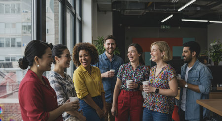 Diverse Team Sharing Laughter During Office Coffee Breakの素材