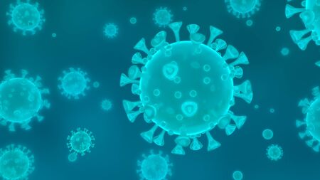3D illustration showing a virus in a watery environment under a microscope.