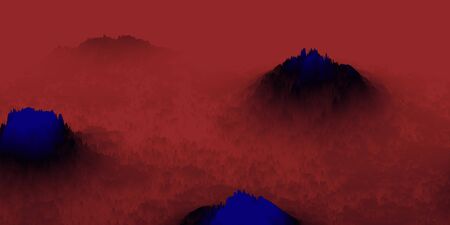 red mountains in a red foggy environmentの写真素材