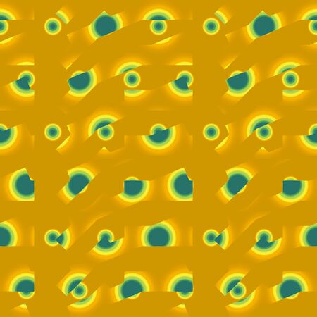green cut circular pieces on a yellow backgroundの写真素材