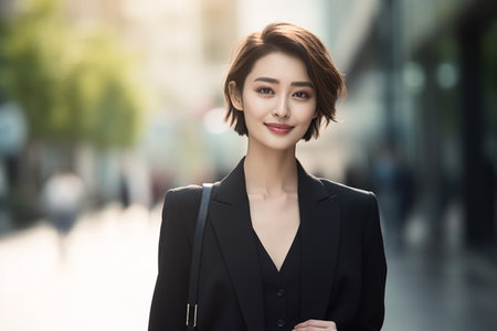 portrait of a beautiful business woman in the city, asianの素材