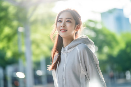 woman smile and relax in the city, lifestyle concept. asianの素材