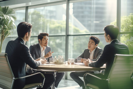 Group of business people having a meeting in modern office. Asian peopleの素材