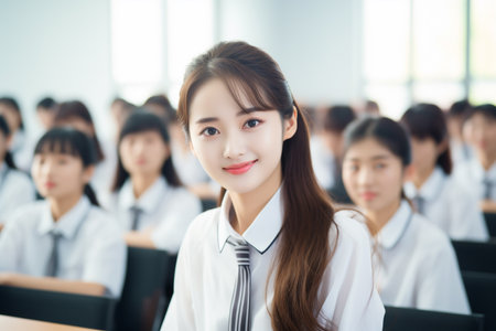 Portrait of asian high school students in classroom. education concept.の素材