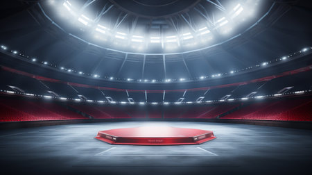 3D rendering of a large empty ice hockey stadium with red seatsの素材