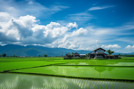 Rice fields and blue sky at Chiangmai, Thailandの素材