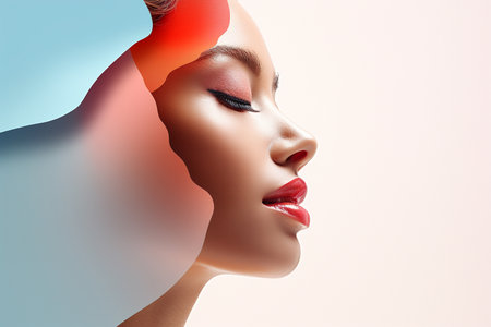 Beautiful woman with bright make-up and red lips. Red lipsの素材