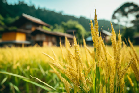 Rice field in the countryside of Nagano Prefecture, Japan.の素材