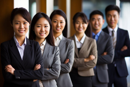 Group of asian business people standing together in office with arms crossedの素材