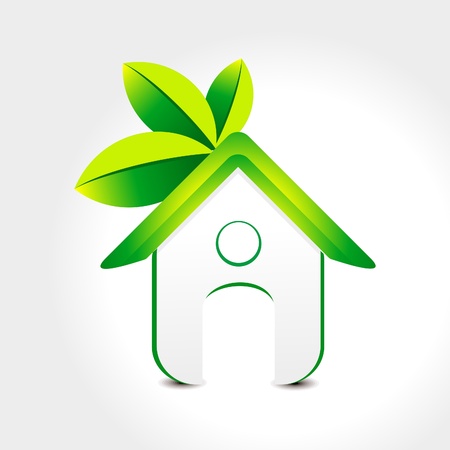 abstract green home icon with leaf illustration のイラスト素材