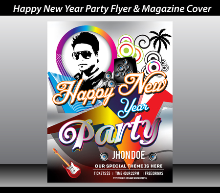 happy new year party flyer template vector illustrationのイラスト素材
