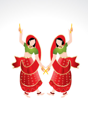 Traditional indian girl playing dandiya vector illustrationのイラスト素材